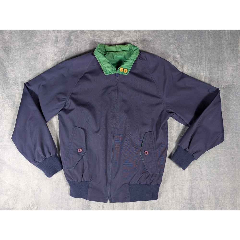 VTG Abernathy Reversible Harrington Jacket Navy Blue Green Bomber Full Zip Med